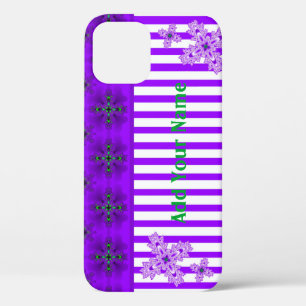 Artdeco Flowers in Retro Style , Add Your Name iPhone 12 Case
