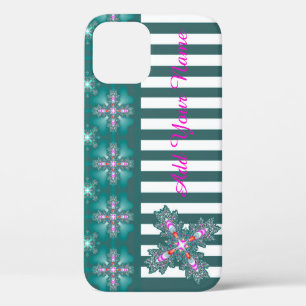 Artdeco Flowers in Retro Style , Add Your Name iPhone 12 Case