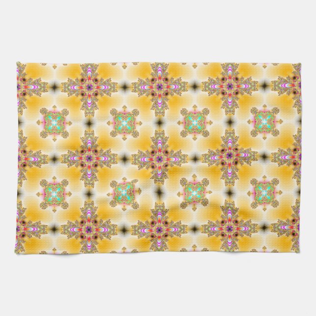 Artdeco Flowers in Retro Style Kitchen Towel (Horizontal)