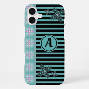 Artdeco Flowers in Retro Style with monogram iPhone 16 Plus Case