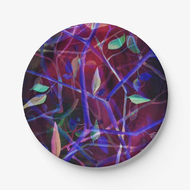 Artdeco pattern Purple Burgundy Foliage Paper Plate (Front)