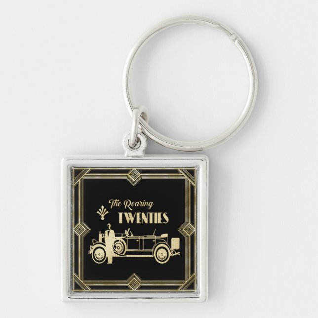 ArtDeco The Roaring Twenties Black Gold Gatsby Car Keychain (Front)