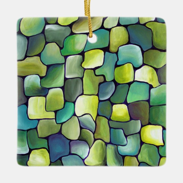 ArtDeco Watercolor Pattern Tile  Modern Abstract Ceramic Ornament (Front)