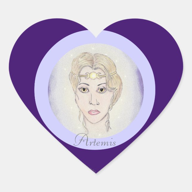 Artemis Moon Goddess Heart Sticker (Front)