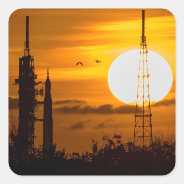 Artemis Moon Rocket at Dawn Square Sticker (Front)
