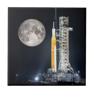 Artemis One Moon Rocket at Night Tile