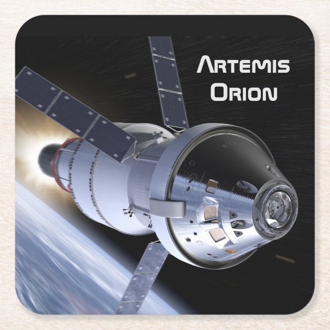 Artemis Orion SLS Moon Mission Square Paper Coaster (Front)