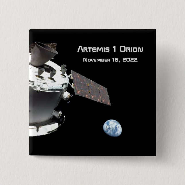 Artemis Orion Spacecraft Blue Marble 2 Inch Square Button (Front)