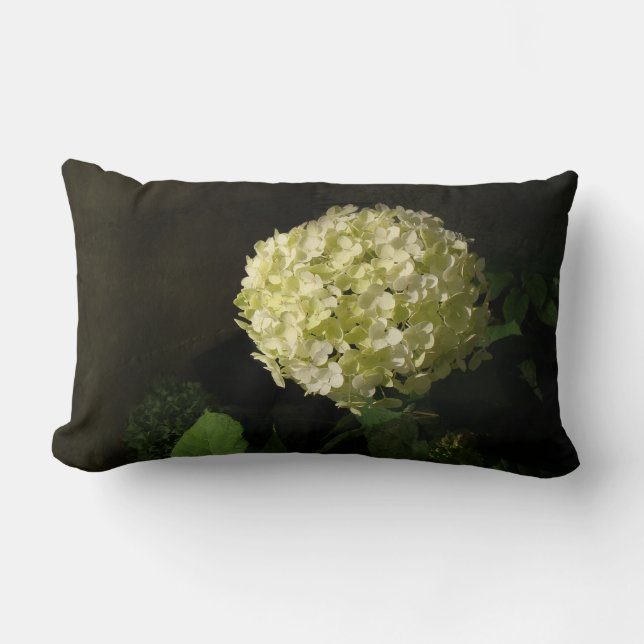 Artful Annabelle Hydrangea Bloom Lumbar Pillow (Front)