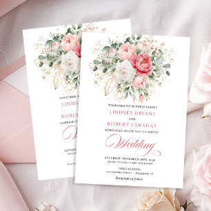 Artful Blush Rose Gold Botanical Wedding Invite