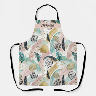 Artful Botanical Brushstroke & Gold Abstract Apron