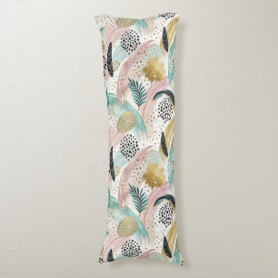 Artful Botanical Brushstroke & Gold Abstract Body Pillow