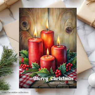 Artful Christmas candles vintage holly berry card