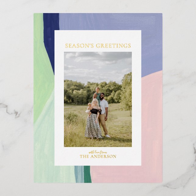 Artful Christmas Holiday Photo Foil Greeting Card (Front)