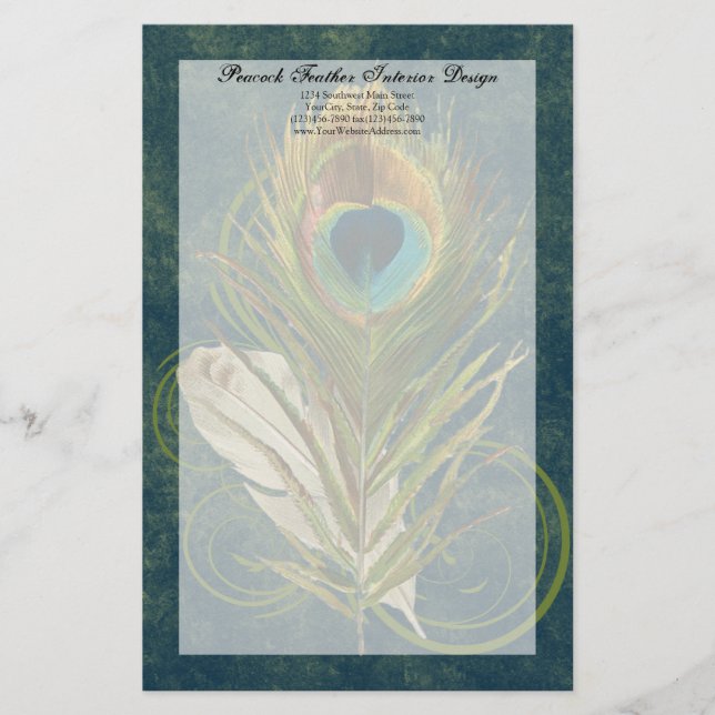 Artful Detail Peacock Feather Stationery (Front)