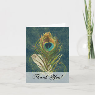 Artful Detail Peacock Feather Swirl Thank You Note Card