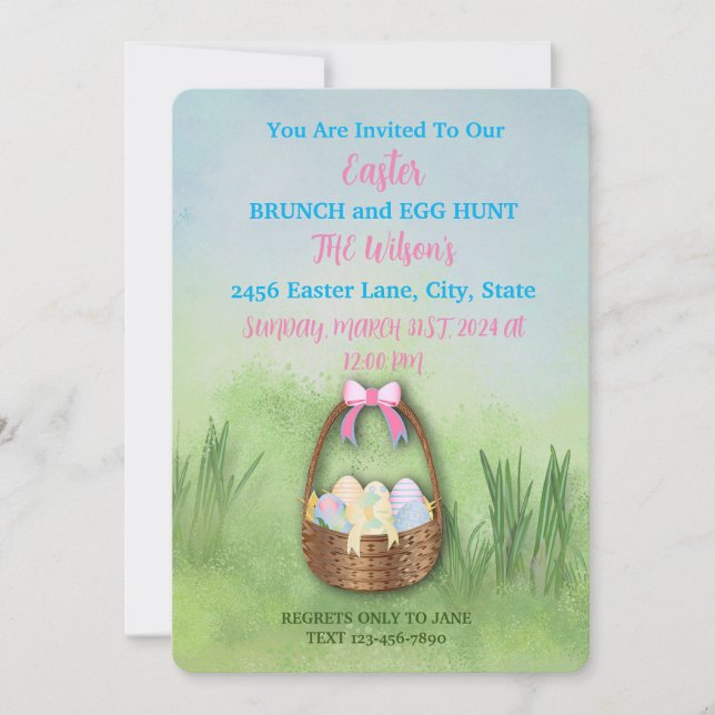 🌷 Artful Easter Brunch & Egg Hunt Invitation 🐣 (Front)