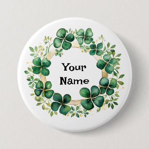 Artful Green Watercolor Clover Weath 3 Inch Round Button