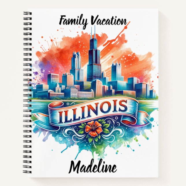 Artful Illinois skyline depiction Notebook (Front)