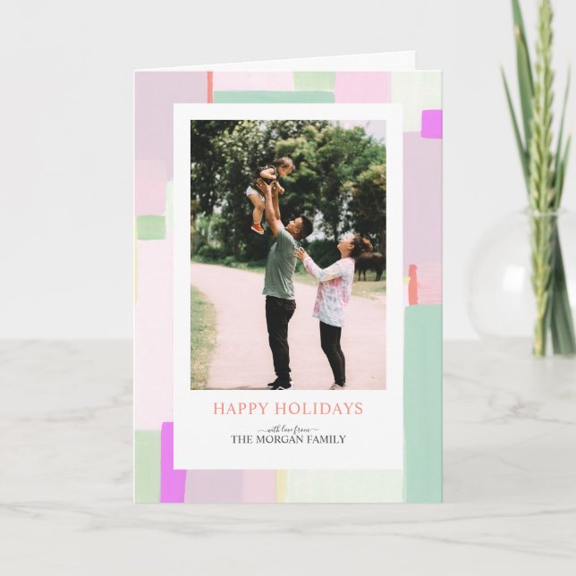 Artful Pastel Christmas Holiday Photo Card (Front)