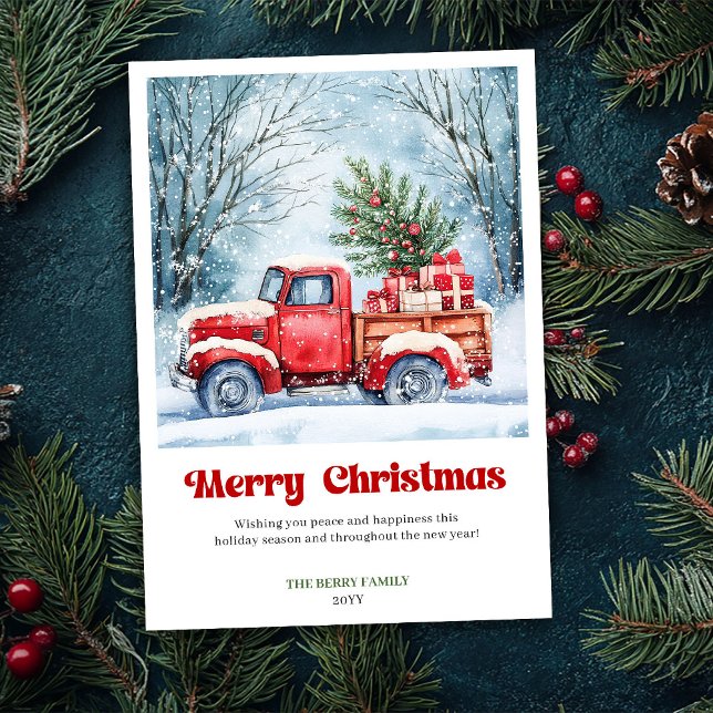 Artful Rustic Red Truck Holiday Scene Greeting  Card (Artful Rustic Red Truck Holiday Scene Greeting Card)