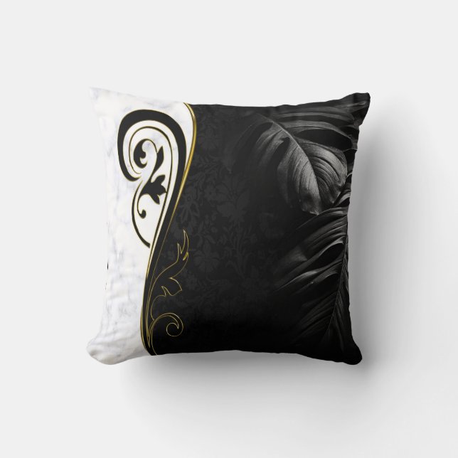 Artfully Black, White Marble, Graphic Throw Pillow (Front)