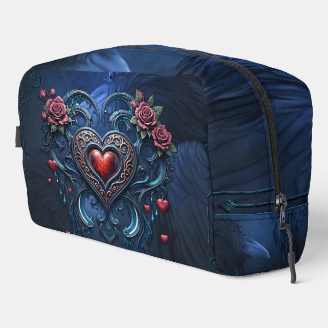 Artfully designed gothic heart  dopp kit (Right Corner)