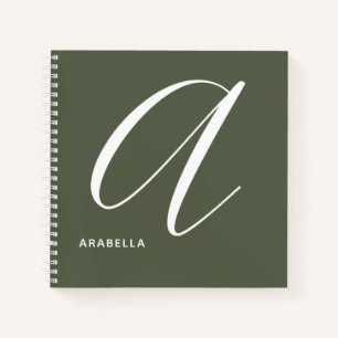Artfully Monogrammed Letter A Chive Green Notebook