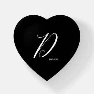 Artfully Monogrammed Letter D Black & White Heart Paperweight