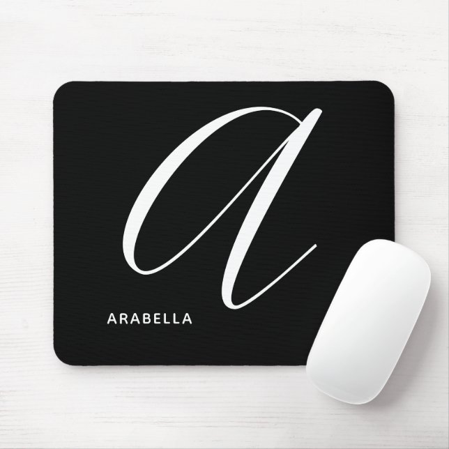 Artfully Monogrammed Script Letter A Black & White Mouse Pad (With Mouse)