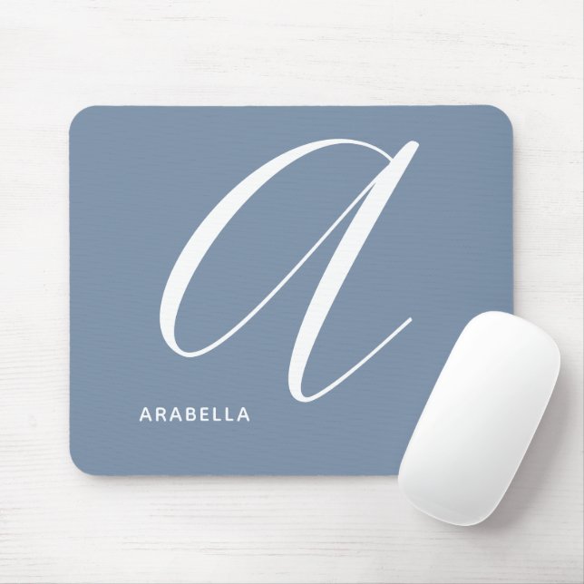 Artfully Monogrammed Script Letter A Blue Mouse Pad (With Mouse)