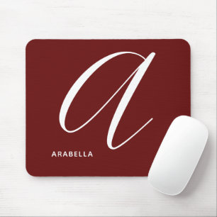 Artfully Monogrammed Script Letter A Burnt Umber Mouse Pad