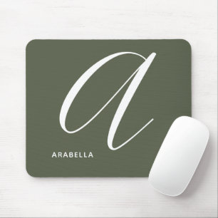 Artfully Monogrammed Script Letter A Chive Green Mouse Pad