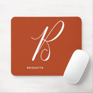 Artfully Monogrammed Script Letter B Burnt Orange Mouse Pad