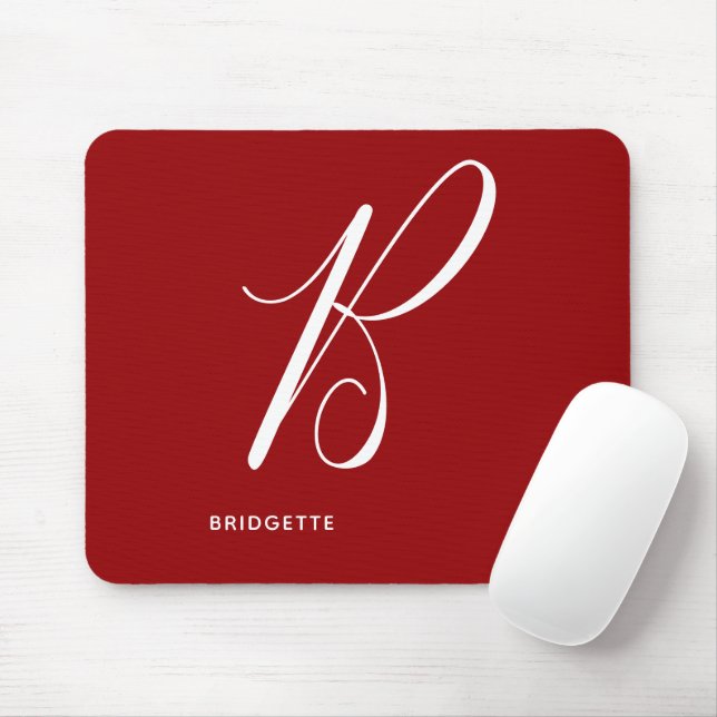 Artfully Monogrammed Script Letter B Red Mouse Pad (With Mouse)