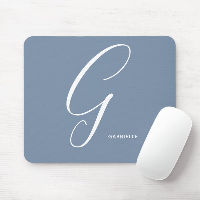 Artfully Monogrammed Script Letter G Blue Mouse Pad (With Mouse)