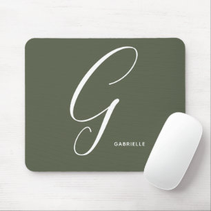 Artfully Monogrammed Script Letter G Chive Green Mouse Pad