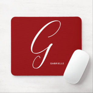 Artfully Monogrammed Script Letter G Red Mouse Pad