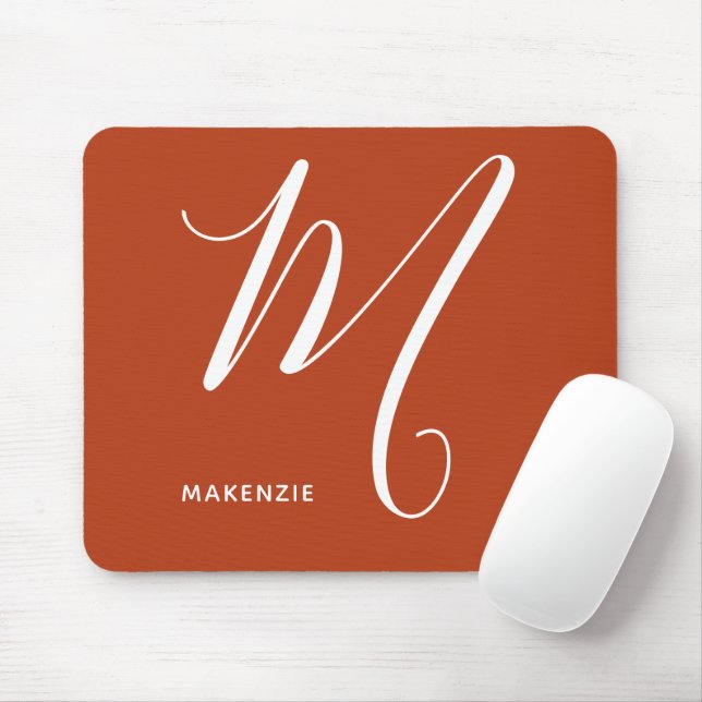 Artfully Monogrammed Script Letter M Burnt Orange Mouse Pad (With Mouse)