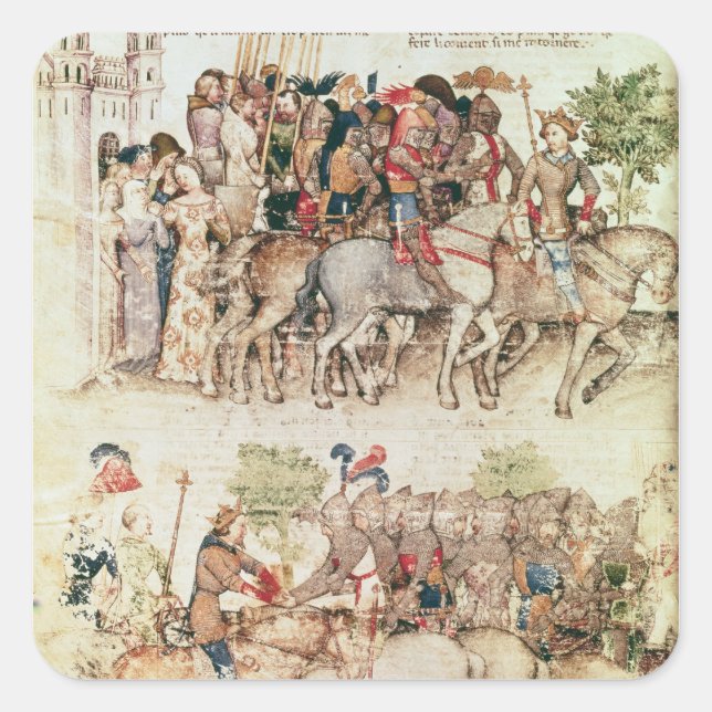 Arthur and his knights setting out on the square sticker (Front)
