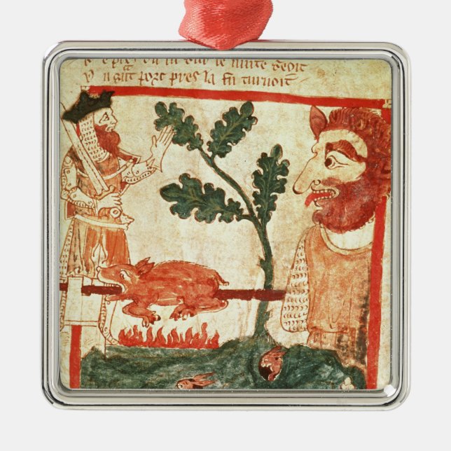 Arthur meets the giant roasting a pig on a metal ornament (Front)