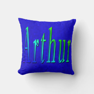 Arthur Name Logo On Blue Mosaic, Throw Pillow
