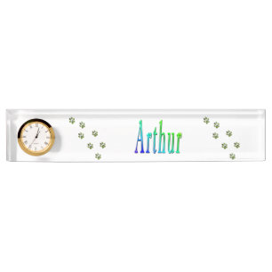 Arthur Name Logo With Paw Prints, Nameplate