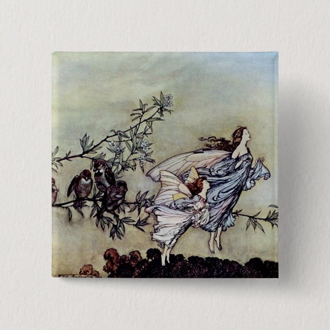 Arthur Rackham book art Peter Pan Fairies 2 Inch Square Button (Front)