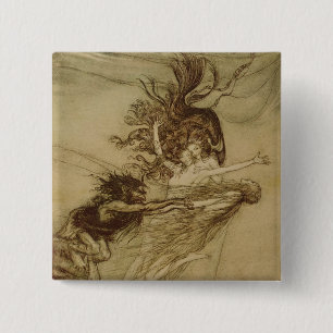 Arthur Rackham   The Rhinemaidens teasing Alberich 2 Inch Square Button