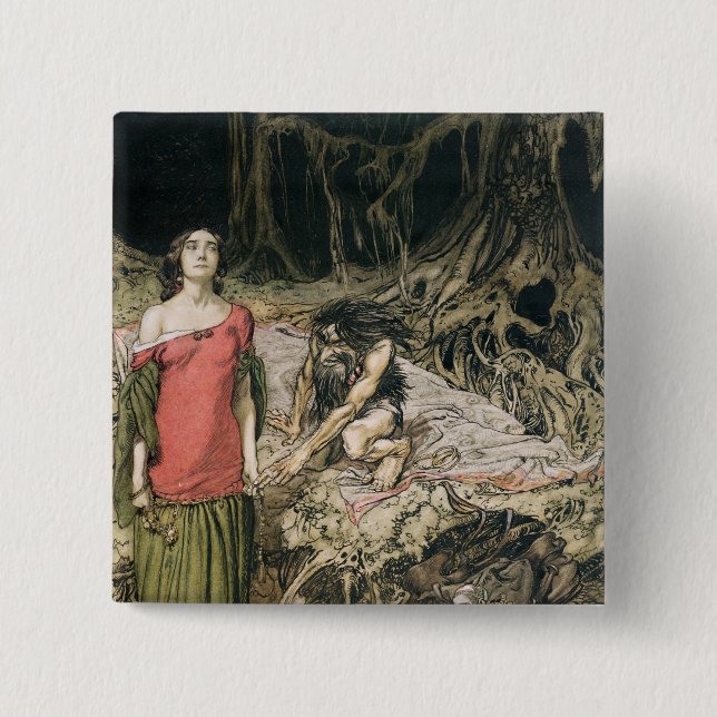 Arthur Rackham | The Wooing of Grimhilde, the moth 2 Inch Square Button (Front)