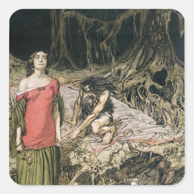 Arthur Rackham | The Wooing of Grimhilde, the moth Square Sticker (Front)