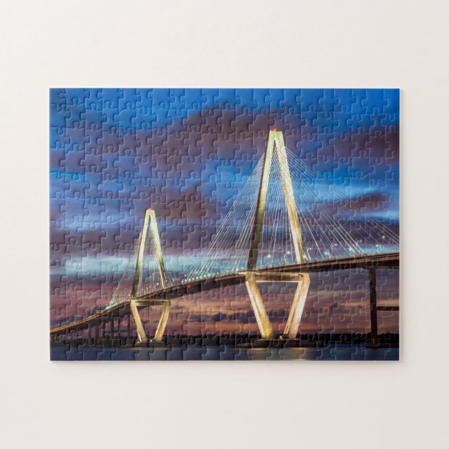 Arthur Ravenel Bridge At Night Jigsaw Puzzle (Horizontal)