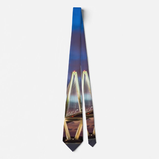Arthur Ravenel Bridge At Night Neck Tie (Front)