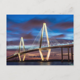 Arthur Ravenel Bridge At Night Postcard